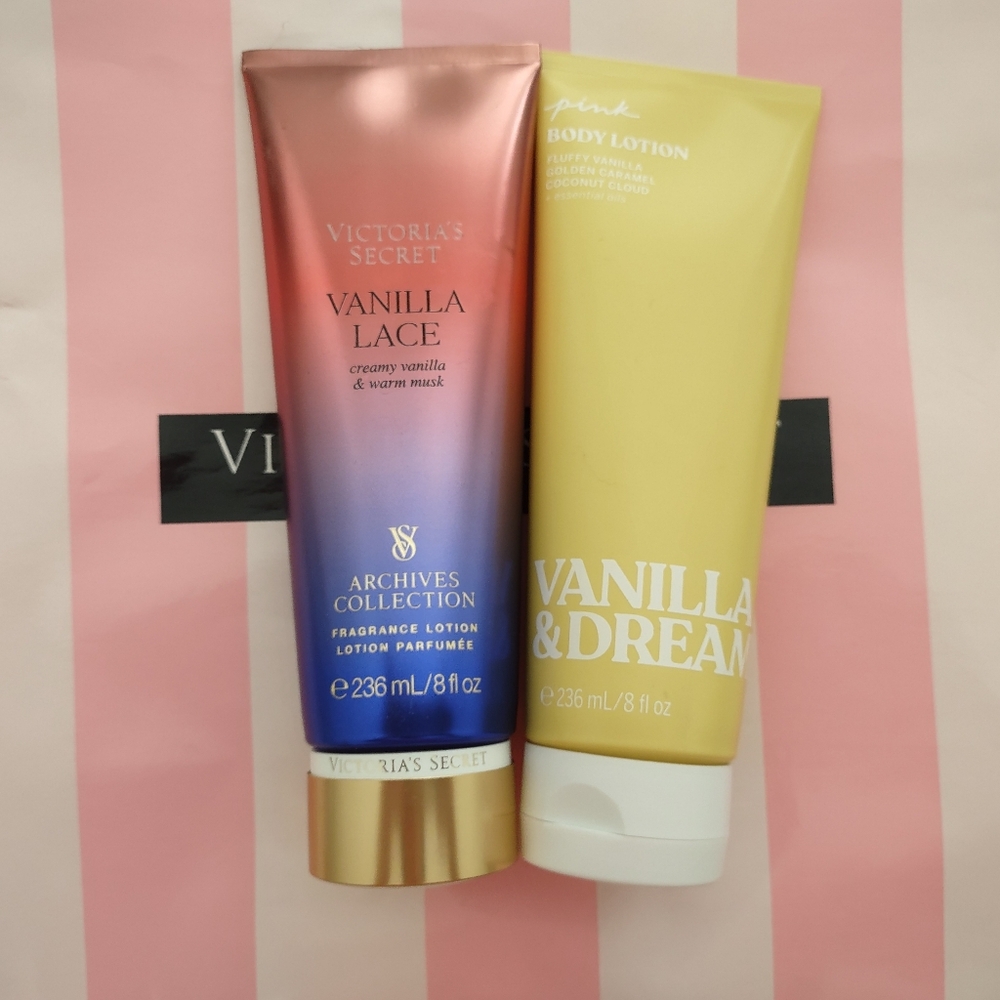 Two Victoria's Secret/Pink Body Lotions Vanilla Lace and Vanilla & Dream